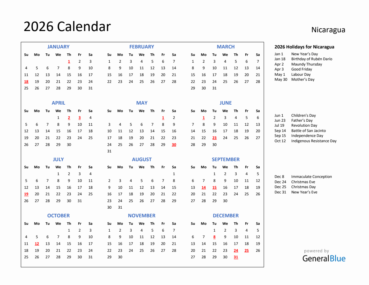 2026-calendar-with-holidays-for-nicaragua