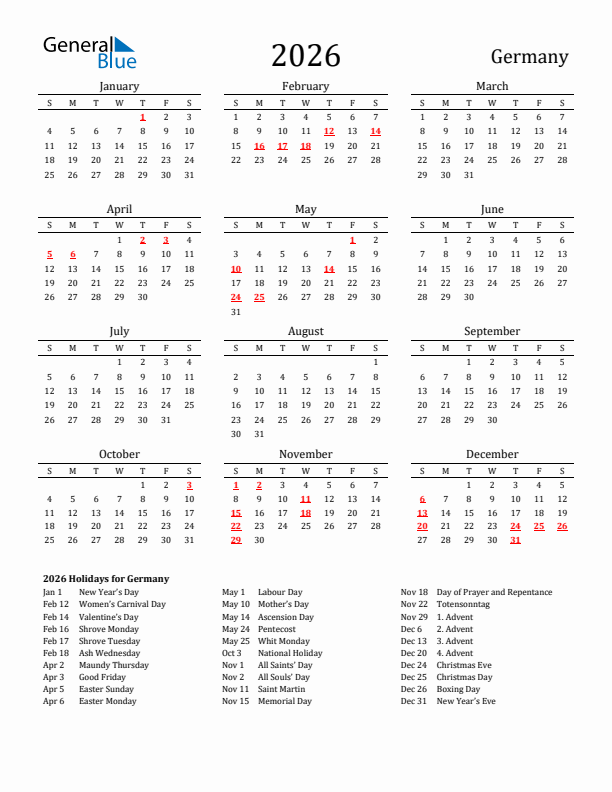 2026 Germany Calendar With Holidays