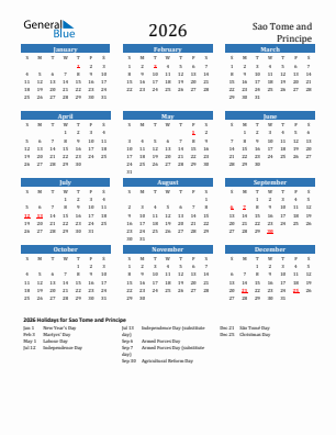 Sao Tome and Principe current year calendar 2026 with holidays