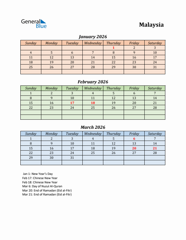 Q1 2026 Holiday Calendar - Malaysia
