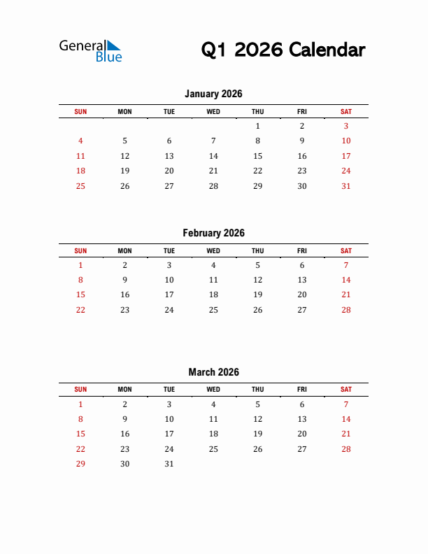 Q1 2026 Quarterly Calendar In PDF Word Excel Q1 2026 Quarterly Calendar In PDF Word Excel