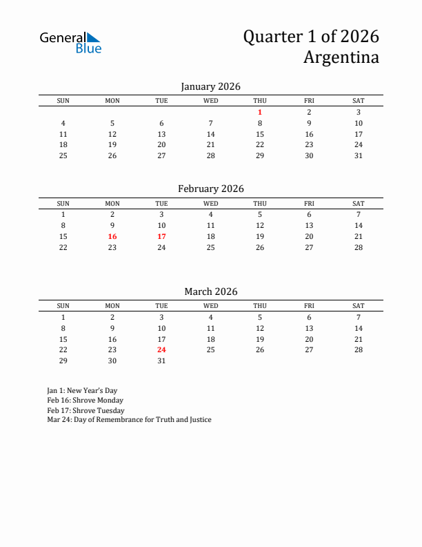 Quarter 1 2026 Argentina Quarterly Calendar