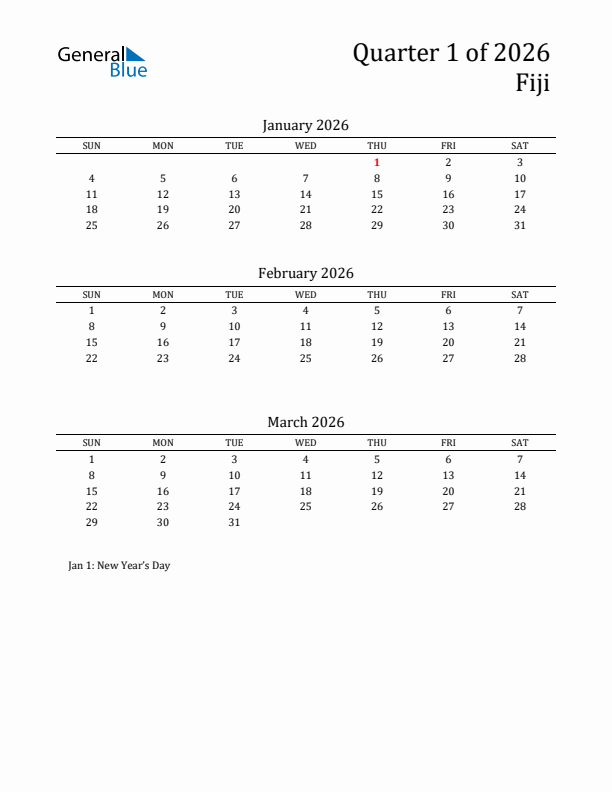 Quarter 1 2026 Fiji Quarterly Calendar