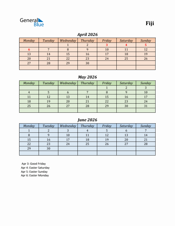 Q2 2026 Holiday Calendar - Fiji