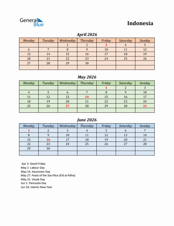 Q2 2026 Holiday Calendar - Indonesia