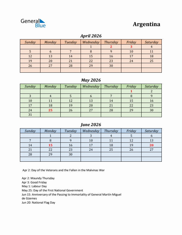 Q2 2026 Holiday Calendar - Argentina