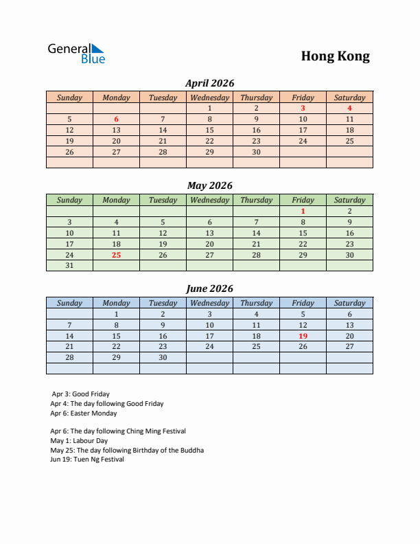 Q2 2026 Holiday Calendar - Hong Kong