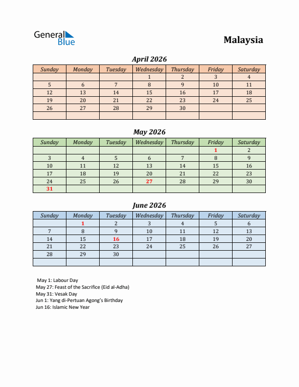 Q2 2026 Holiday Calendar - Malaysia