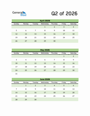 Quarter 2  2026 calendar template