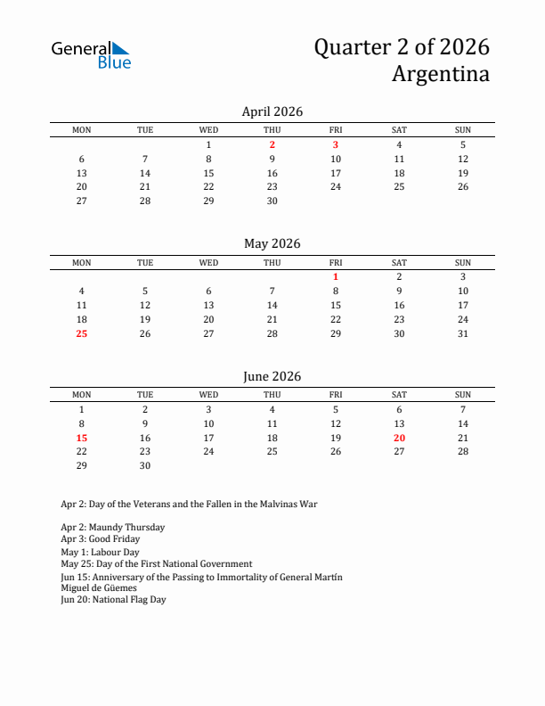 Quarter 2 2026 Argentina Quarterly Calendar