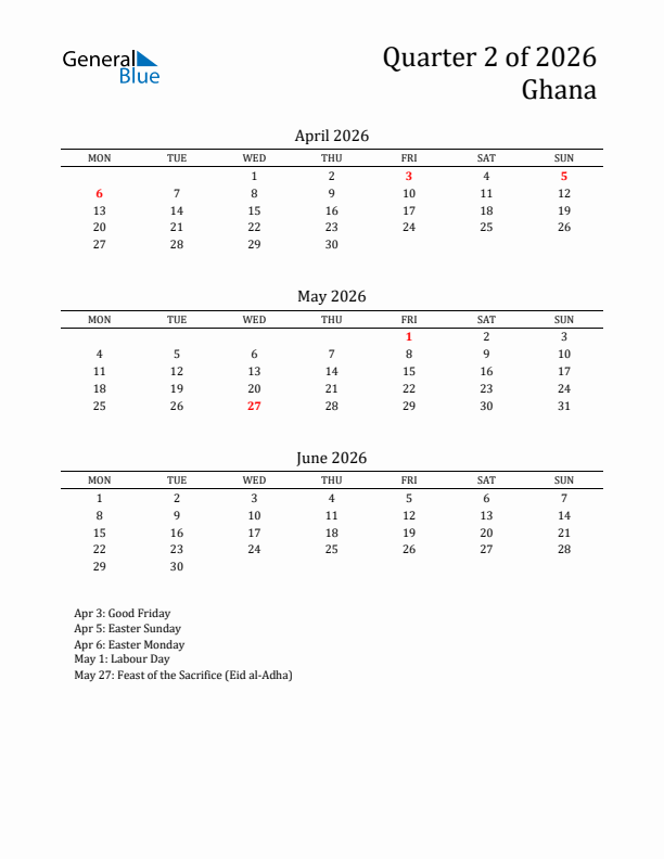 Quarter 2 2026 Ghana Quarterly Calendar