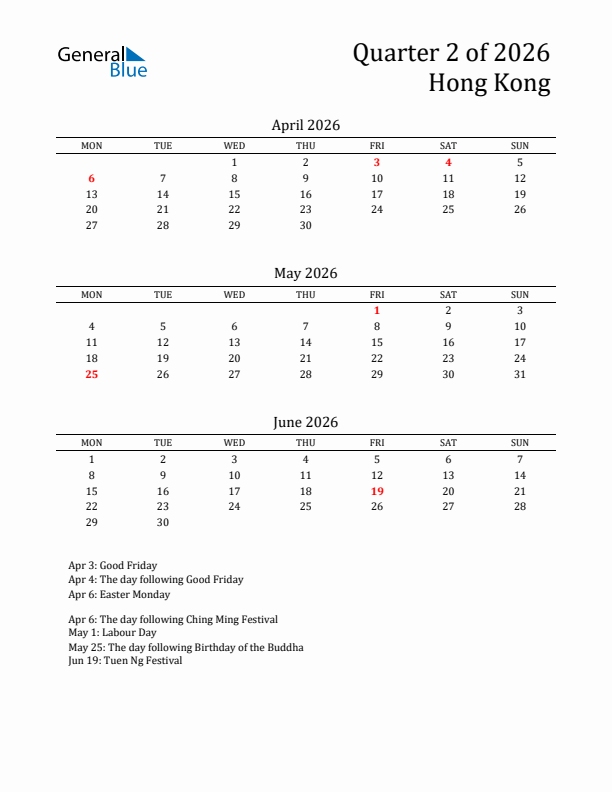 Quarter 2 2026 Hong Kong Quarterly Calendar