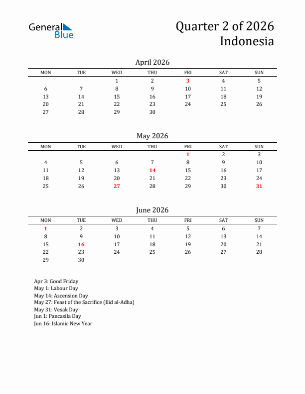 Quarter 2 2026 Indonesia Quarterly Calendar