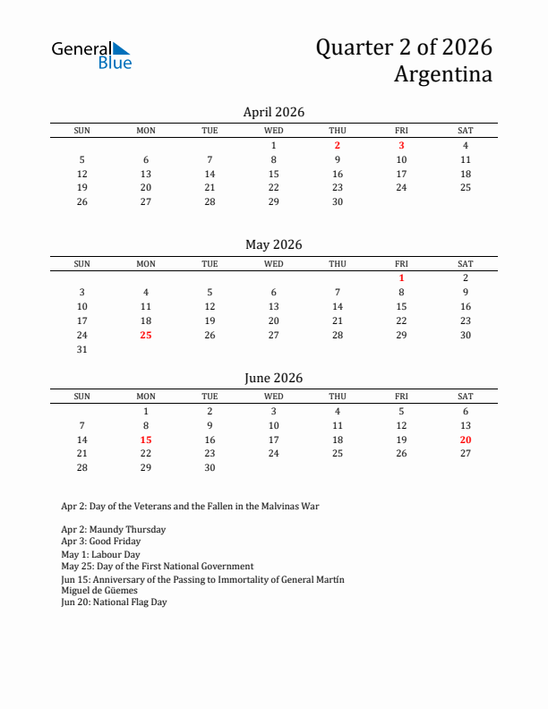 Quarter 2 2026 Argentina Quarterly Calendar