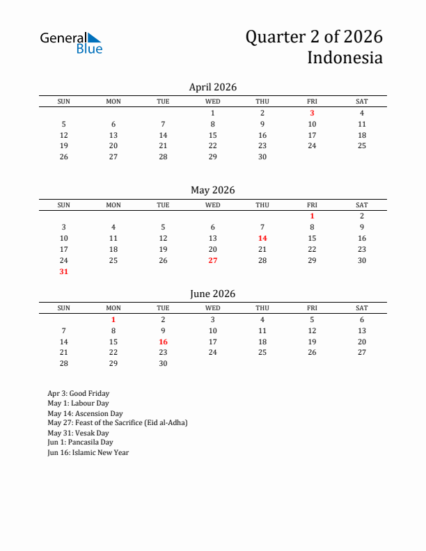 Quarter 2 2026 Indonesia Quarterly Calendar