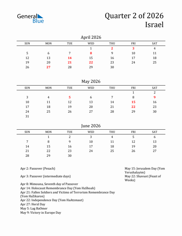 Quarter 2 2026 Israel Quarterly Calendar