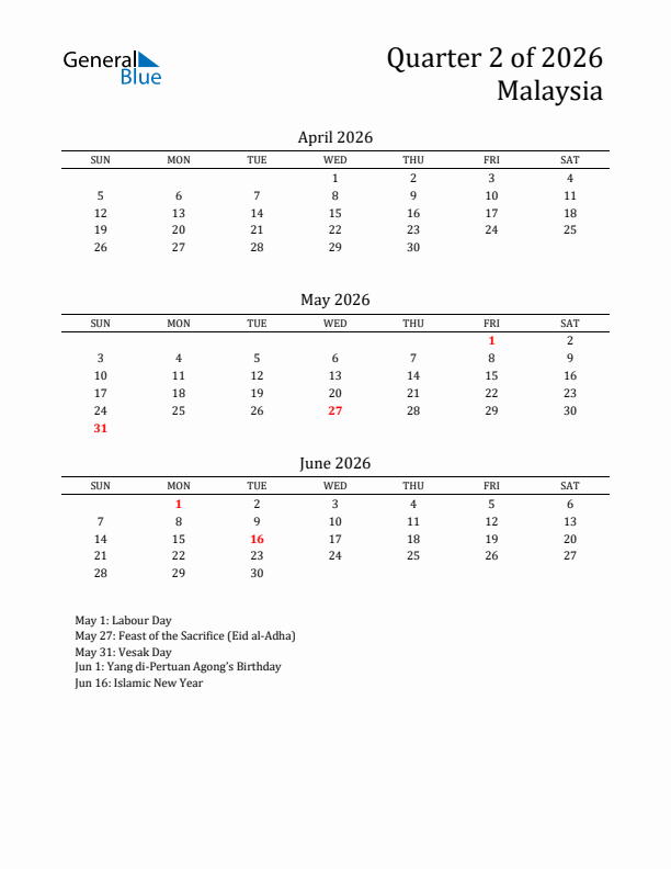Quarter 2 2026 Malaysia Quarterly Calendar