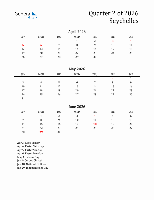 Quarter 2 2026 Seychelles Quarterly Calendar