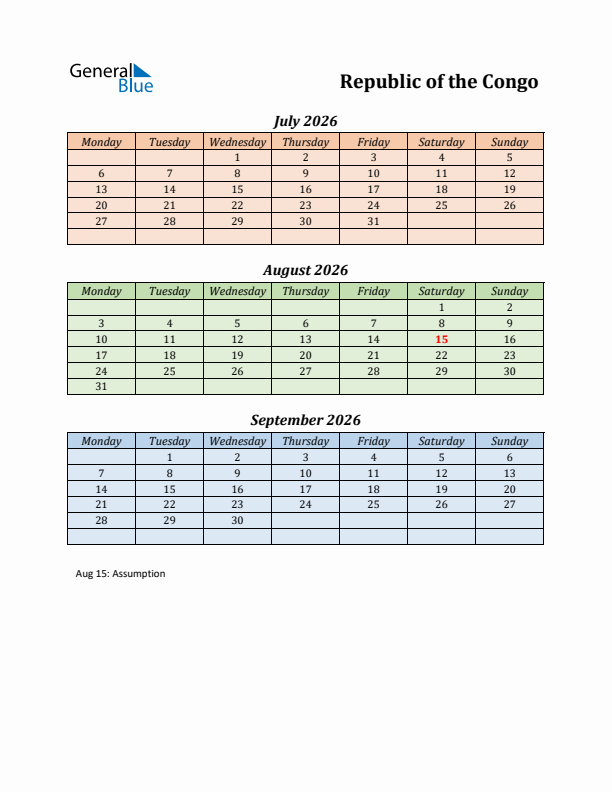 Q3 2026 Holiday Calendar - Republic of the Congo