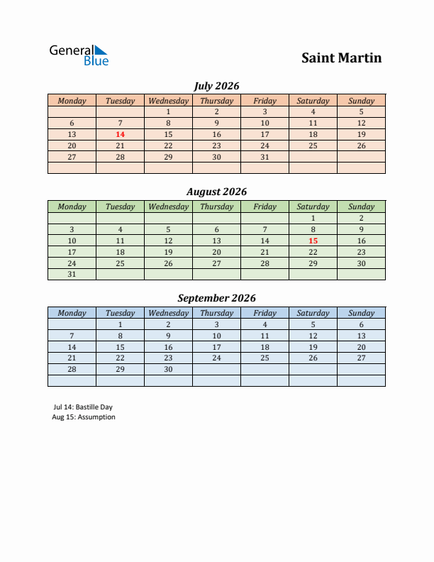 Q3 2026 Holiday Calendar - Saint Martin