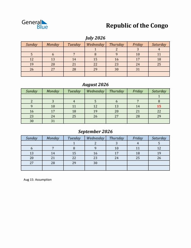 Q3 2026 Holiday Calendar - Republic of the Congo