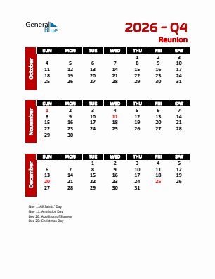 Reunion Quarter 4  2026 calendar template