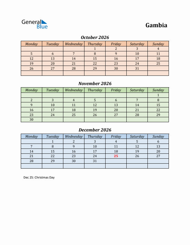 Q4 2026 Holiday Calendar - Gambia