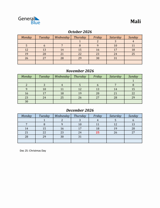 Q4 2026 Holiday Calendar - Mali