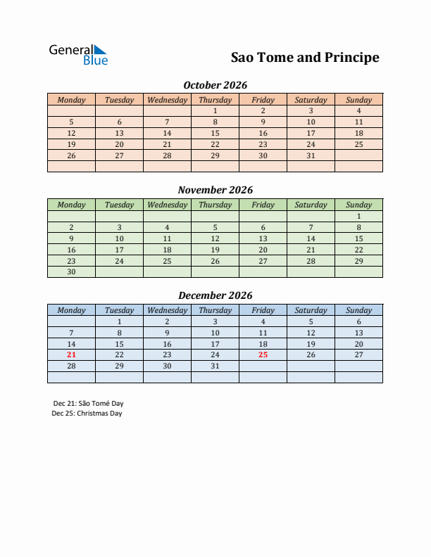 Q4 2026 Holiday Calendar - Sao Tome and Principe