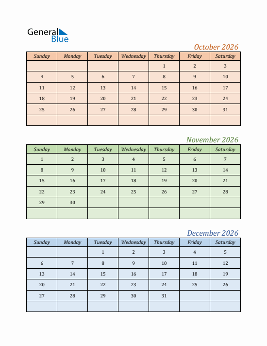 Quarter 4 2026 calendar template