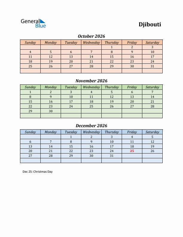 Q4 2026 Holiday Calendar - Djibouti