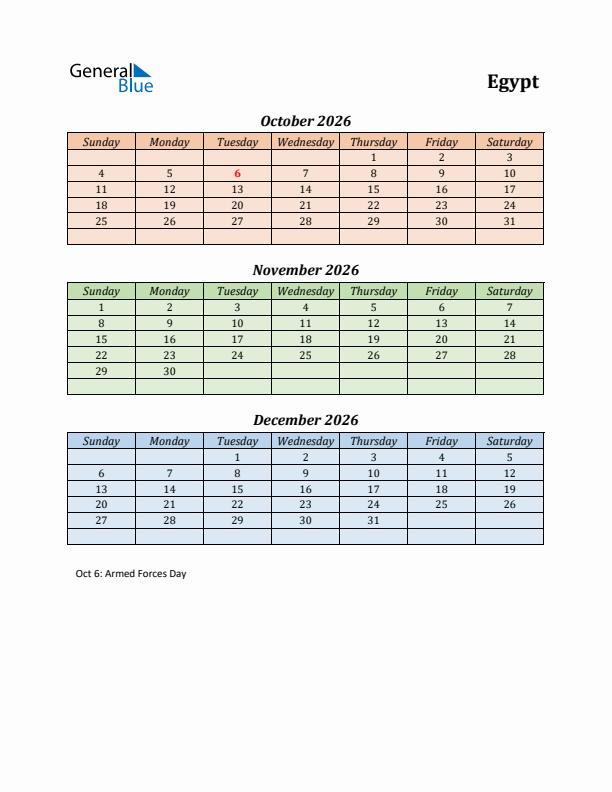 Q4 2026 Holiday Calendar - Egypt