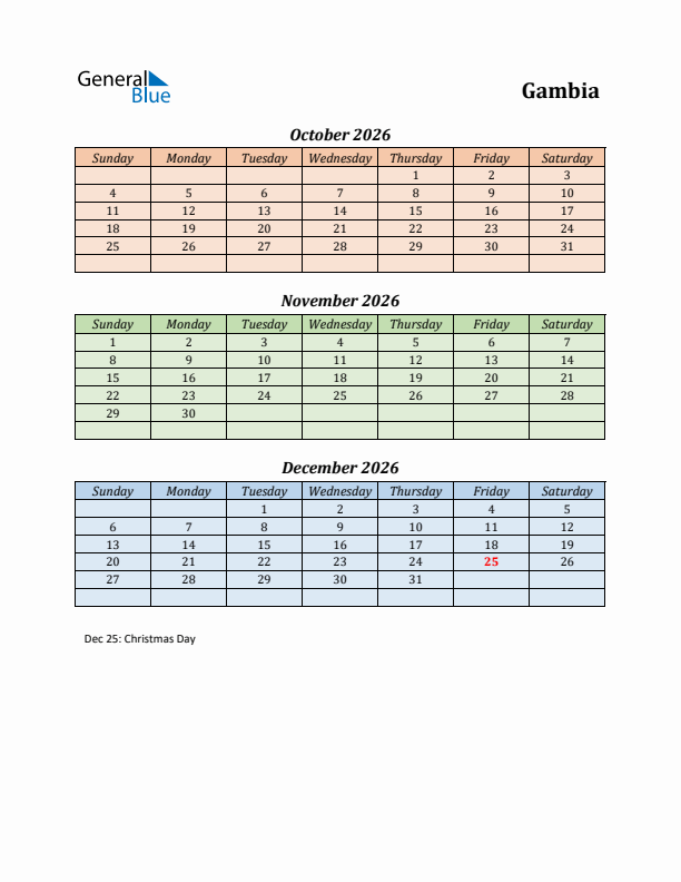 Q4 2026 Holiday Calendar - Gambia