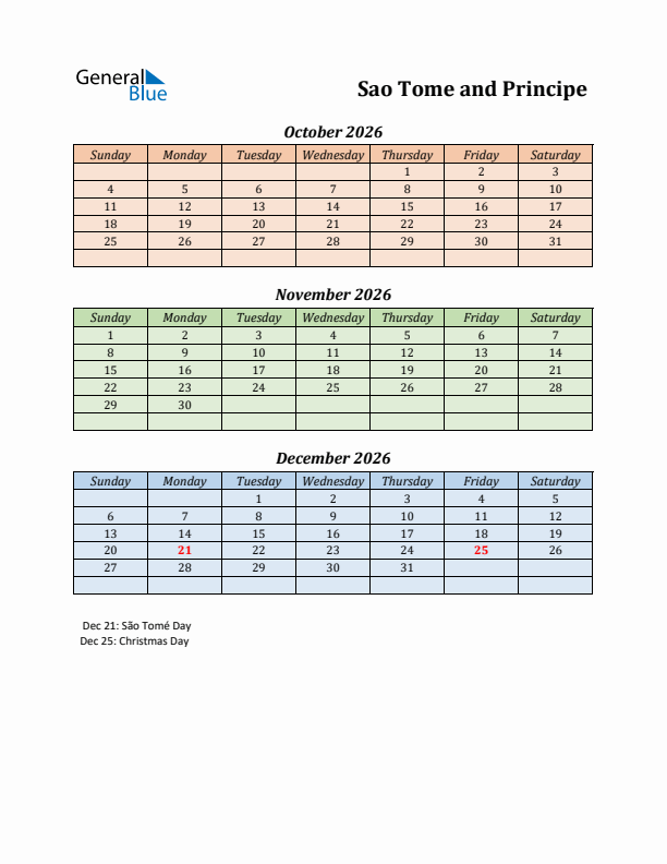 Q4 2026 Holiday Calendar - Sao Tome and Principe
