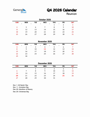 Reunion Quarter 4  2026 calendar template