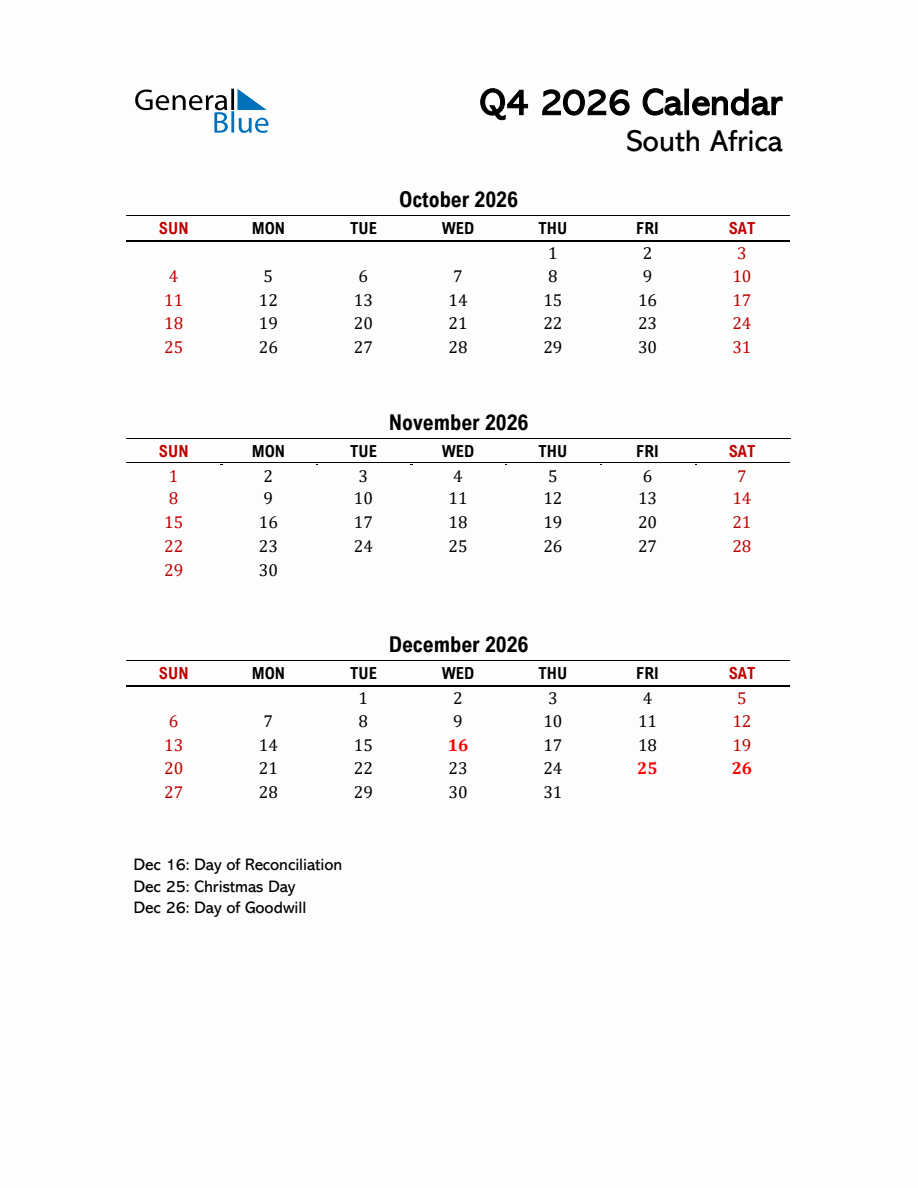 2026 Q4 Calendar With Holidays List For South Africa 2026-q4-calendar-with-holidays-list-for-south-africa