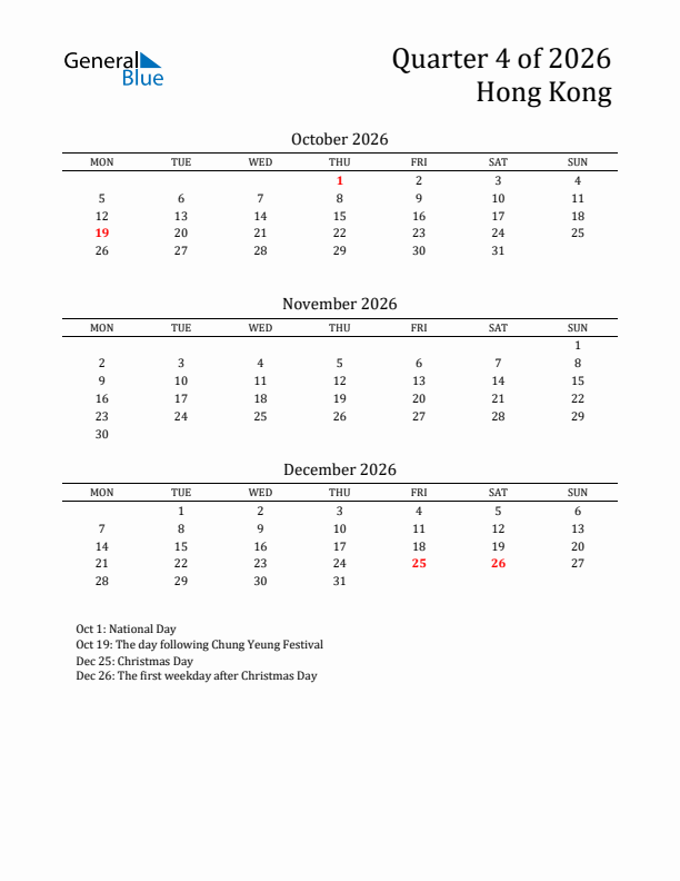 Quarter 4 2026 Hong Kong Quarterly Calendar