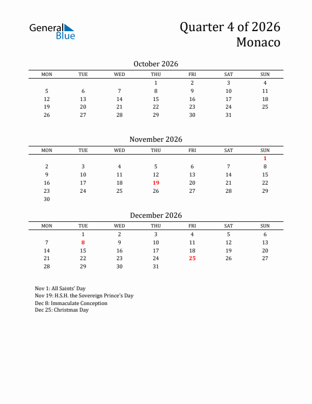 Quarter 4 2026 Monaco Quarterly Calendar
