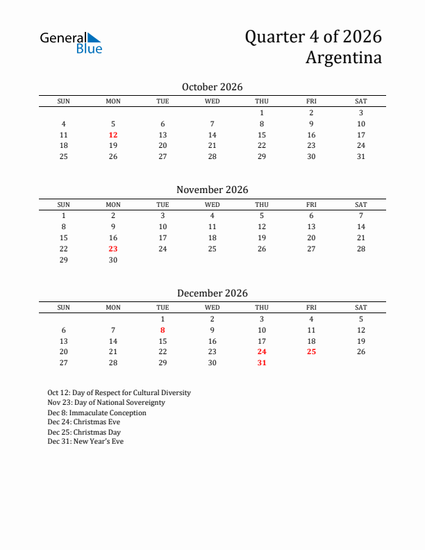 Quarter 4 2026 Argentina Quarterly Calendar