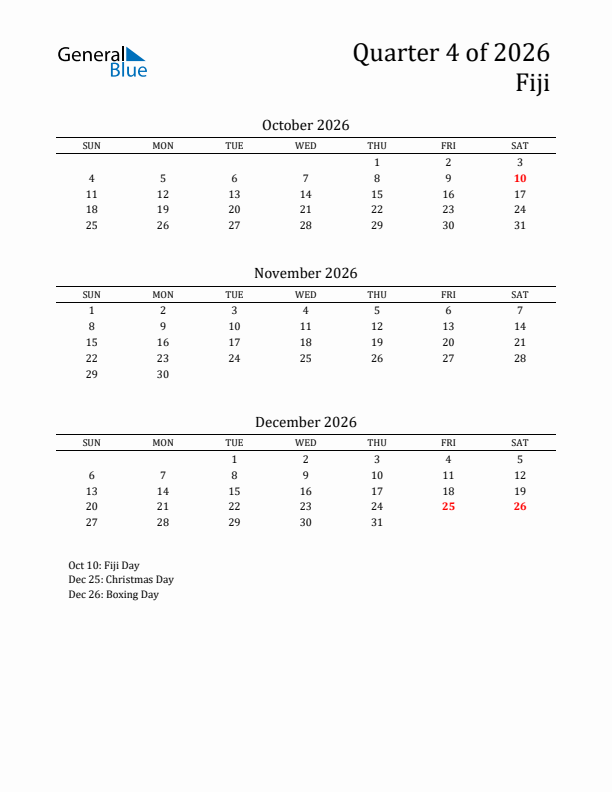 Quarter 4 2026 Fiji Quarterly Calendar