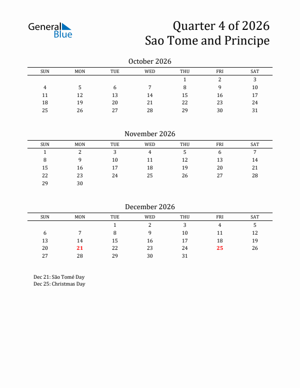 Quarter 4 2026 Sao Tome and Principe Quarterly Calendar