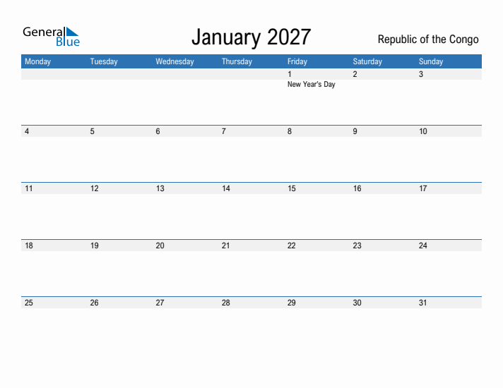 Fillable January 2027 Calendar