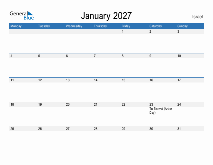 Fillable January 2027 Calendar