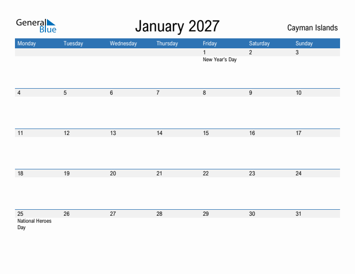 Fillable January 2027 Calendar