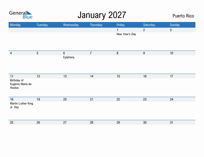 Fillable January 2027 Calendar