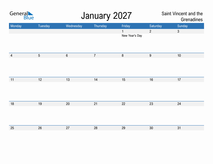 Fillable January 2027 Calendar