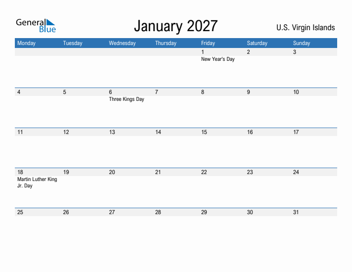 Fillable January 2027 Calendar