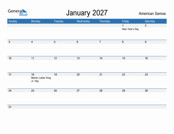 Fillable January 2027 Calendar