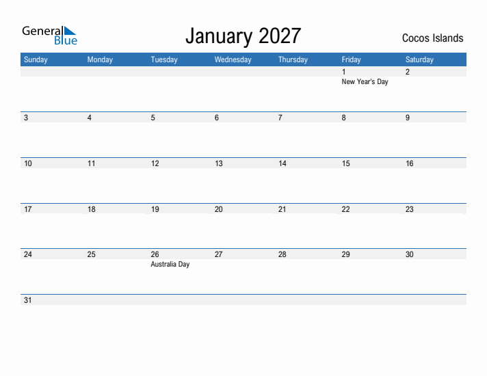 Fillable January 2027 Calendar