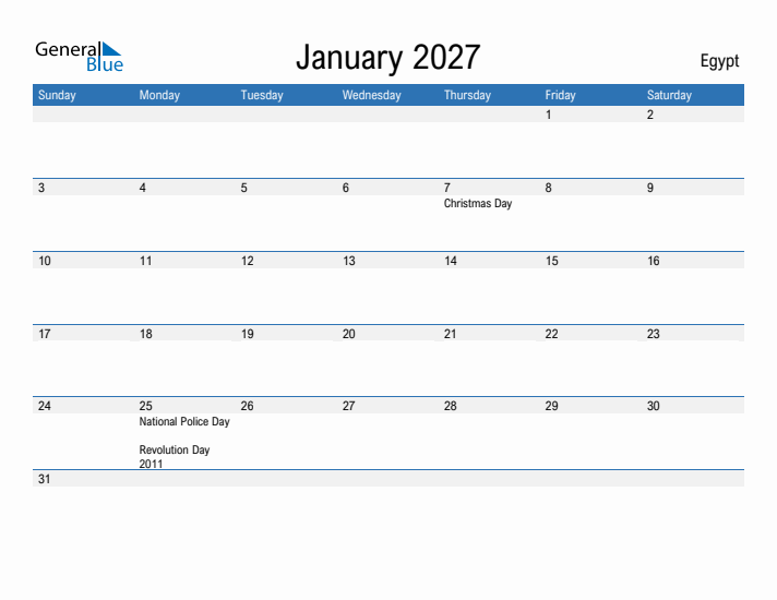 Fillable January 2027 Calendar